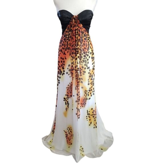 Caché Black Bandage & Animal Print Long Gown Size 8 - Picture 2 of 16